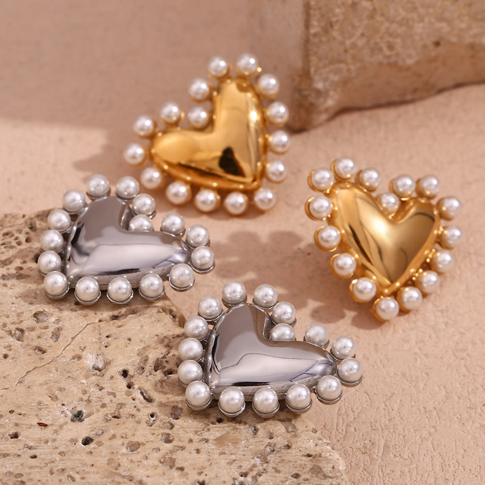 Masakali Gold & Silver-Plated Heart-Shaped Pearl-Embellished Stud Earrings (Set Of 2)