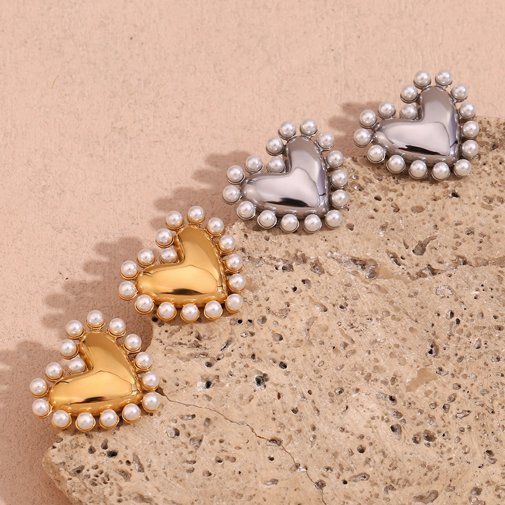 Masakali Gold & Silver-Plated Heart-Shaped Pearl-Embellished Stud Earrings (Set Of 2)