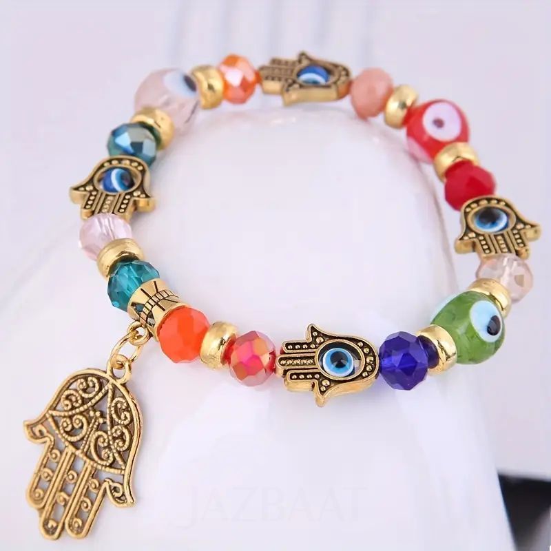 Masakali Hamsa Evil Eye Multicoloured Beaded Bracelet