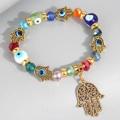 Masakali Hamsa Evil Eye Multicoloured Beaded Bracelet