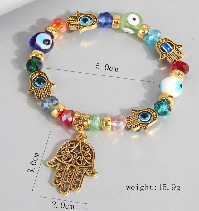 Masakali Hamsa Evil Eye Multicoloured Beaded Bracelet