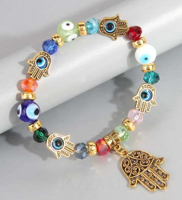 Masakali Hamsa Evil Eye Multicoloured Beaded Bracelet