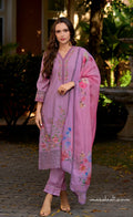 Masakali Hand-embroidered Pakistani Suit Set, Natural Silk, Purple