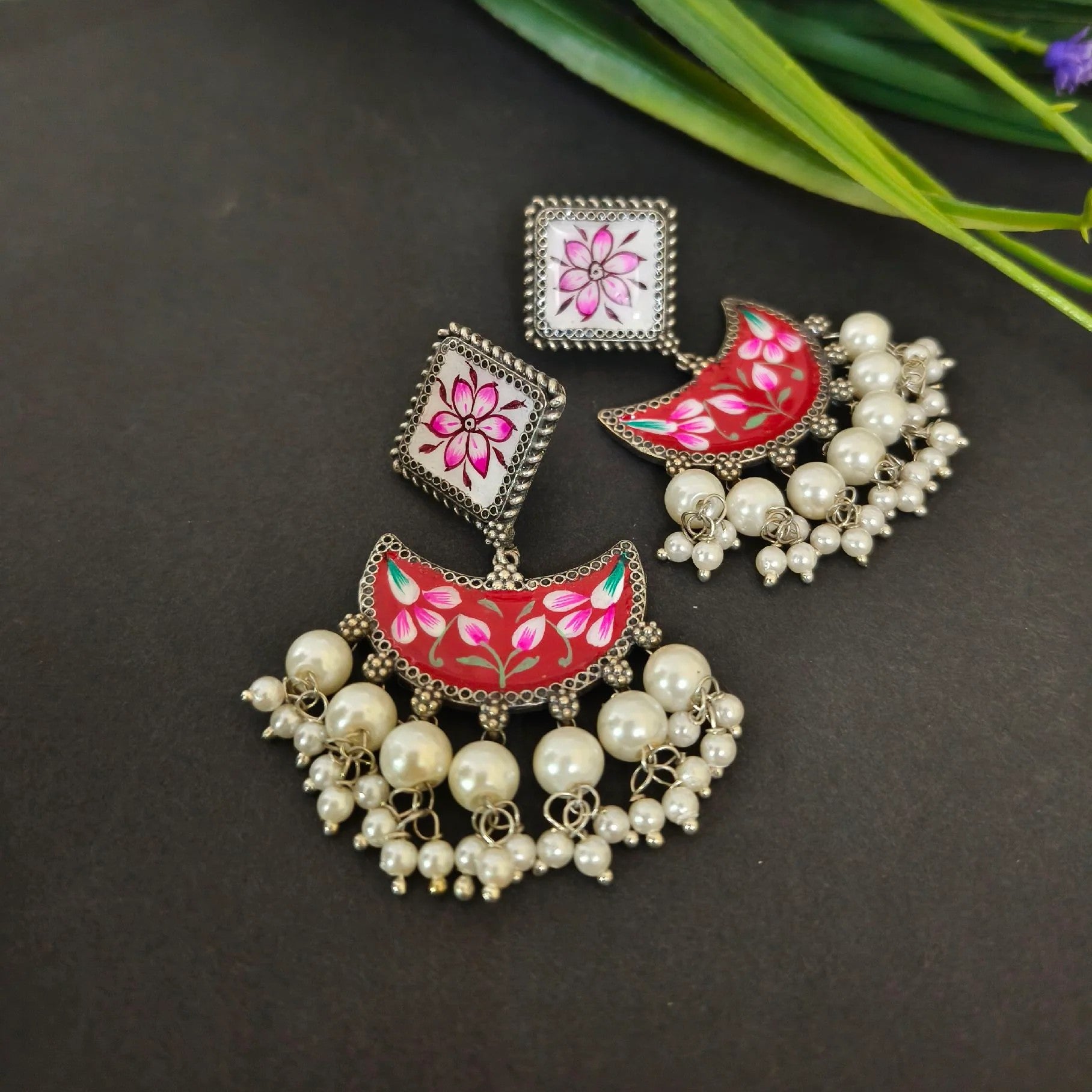 Masakali Handmade Meenakari Beaded Chandbali Dangler Earrings For Women