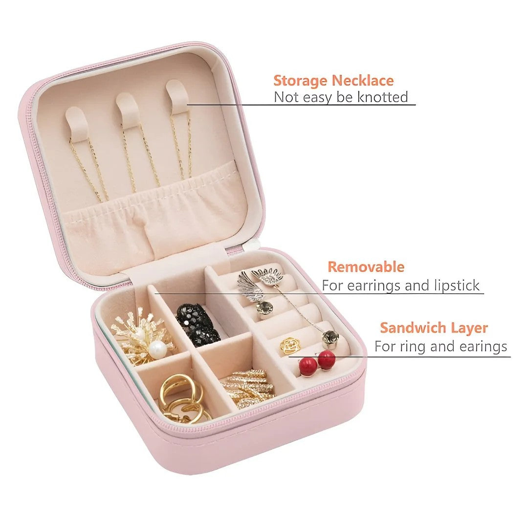 Masakali Jewellery Storage Box, PU Leather Jewellery Organiser For Women - Pink