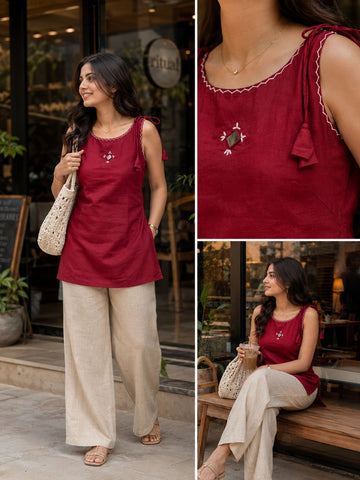 Masakali Maroon Dhabu Cotton Top