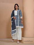 Masakali A-Line Kurta With Palazzo & Stole Dupatta Set, Navy Blue & White