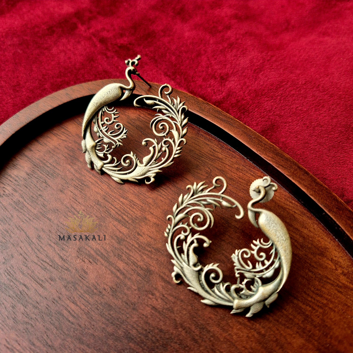 Masakali Oxidised Silver-Look Peacock Stud Earrings