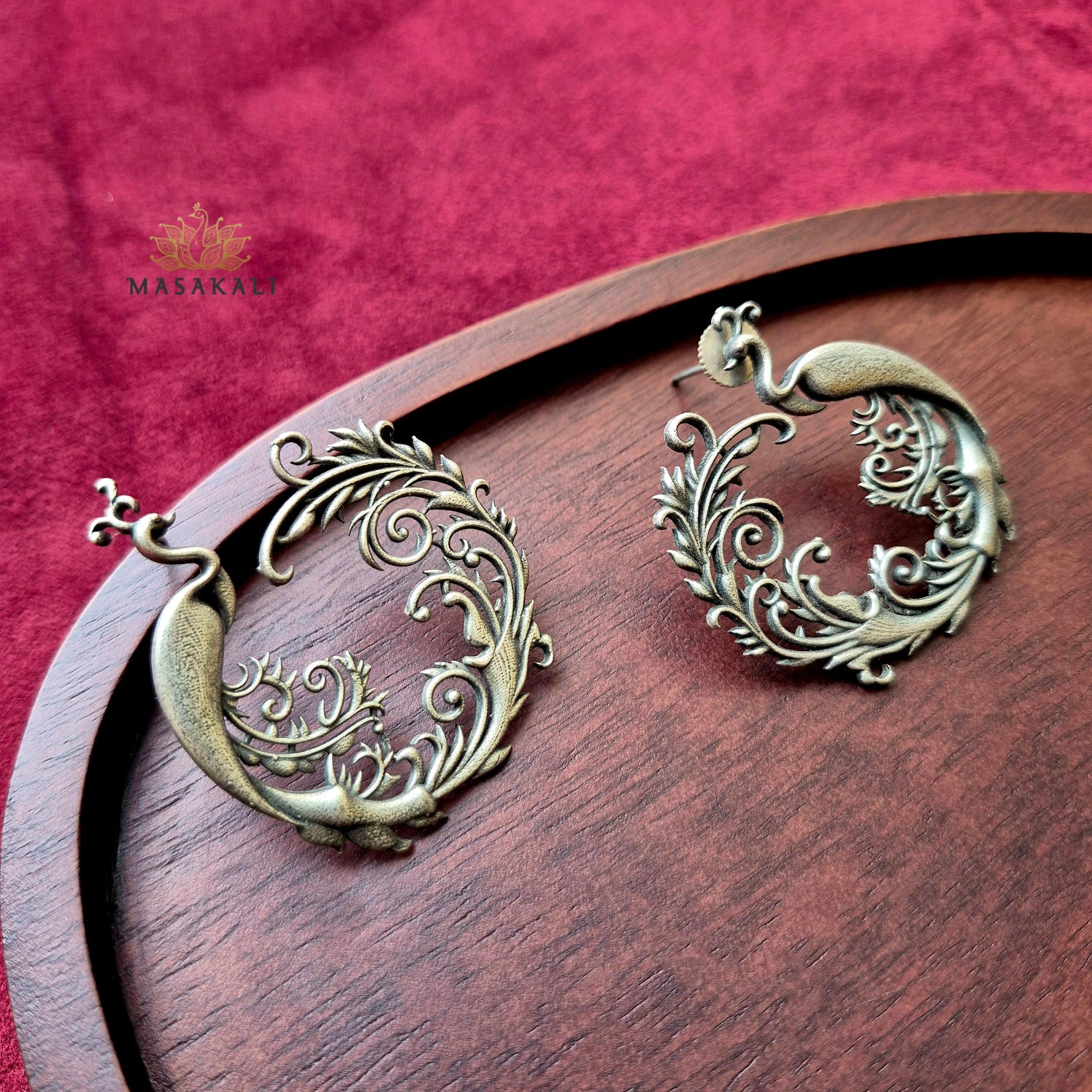 Masakali Oxidised Silver-Look Peacock Stud Earrings