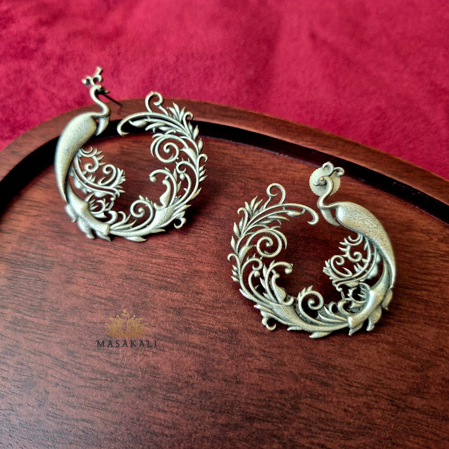 Masakali Oxidised Silver-Look Peacock Stud Earrings