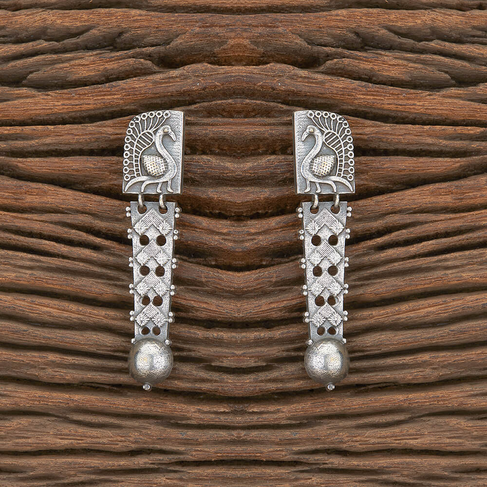 Masakali Oxidised Silver-Lookalike Peacock Design Drop Earrings