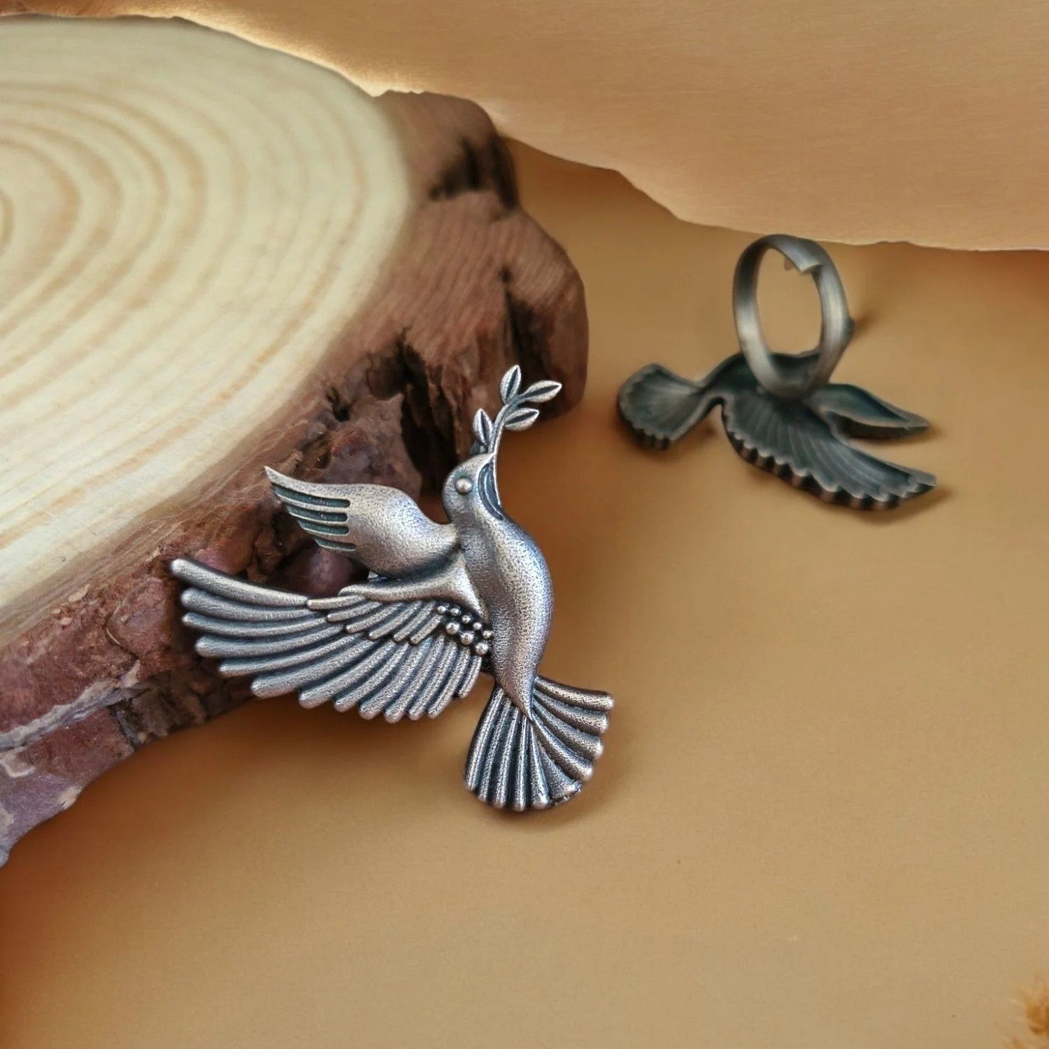 Masakali Oxidised Silver Adjustable Pigeon Ring