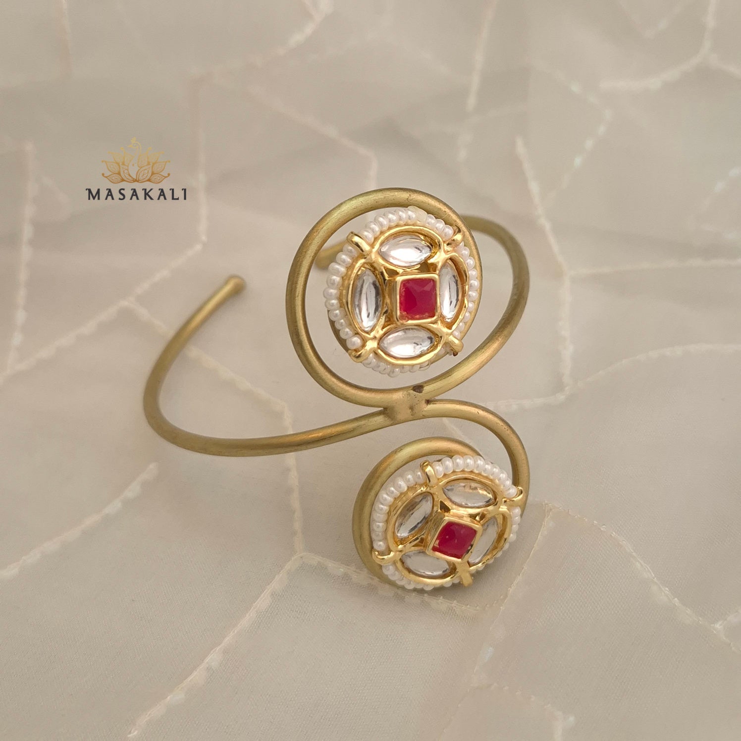 Masakali Pearl-Studded Kundan Kada Bracelet, Adjustable