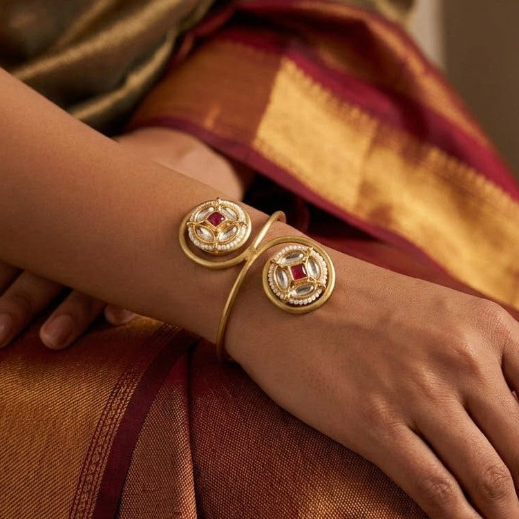 Masakali Pearl-Studded Kundan Kada Bracelet, Adjustable