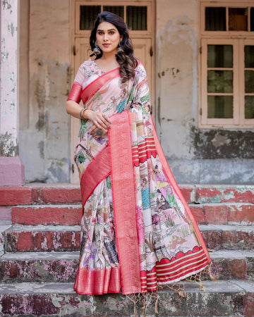 Masakali Saree, Pure Silk Digital Printed Saree & Intricate Brocade Blouse (MSAR1002)