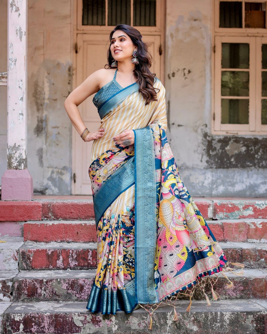Masakali Saree, Pure Silk Digital Printed Saree & Intricate Brocade Blouse