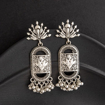 Masakali Silver-Plated Antique Artwork Beaded Dangle Earrings