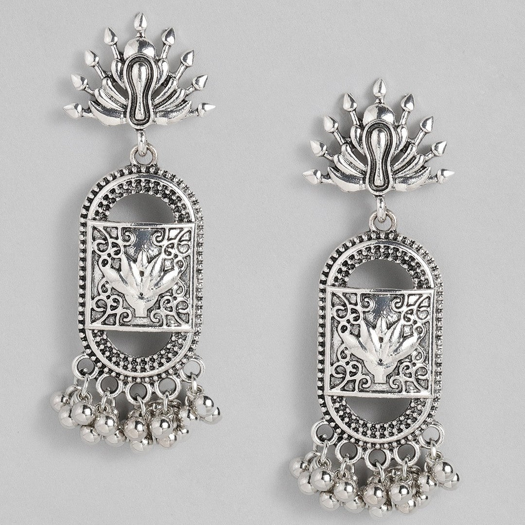 Masakali Silver-Plated Antique Artwork Beaded Dangle Earrings