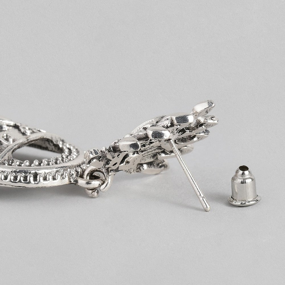 Masakali Silver-Plated Antique Artwork Beaded Dangle Earrings