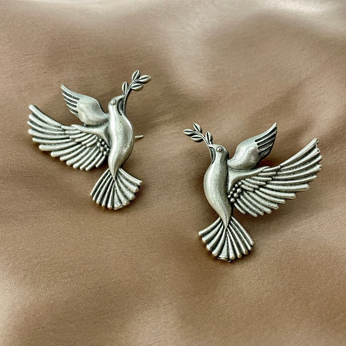 Masakali Silver-Plated Brass Pigeon Stud Earrings