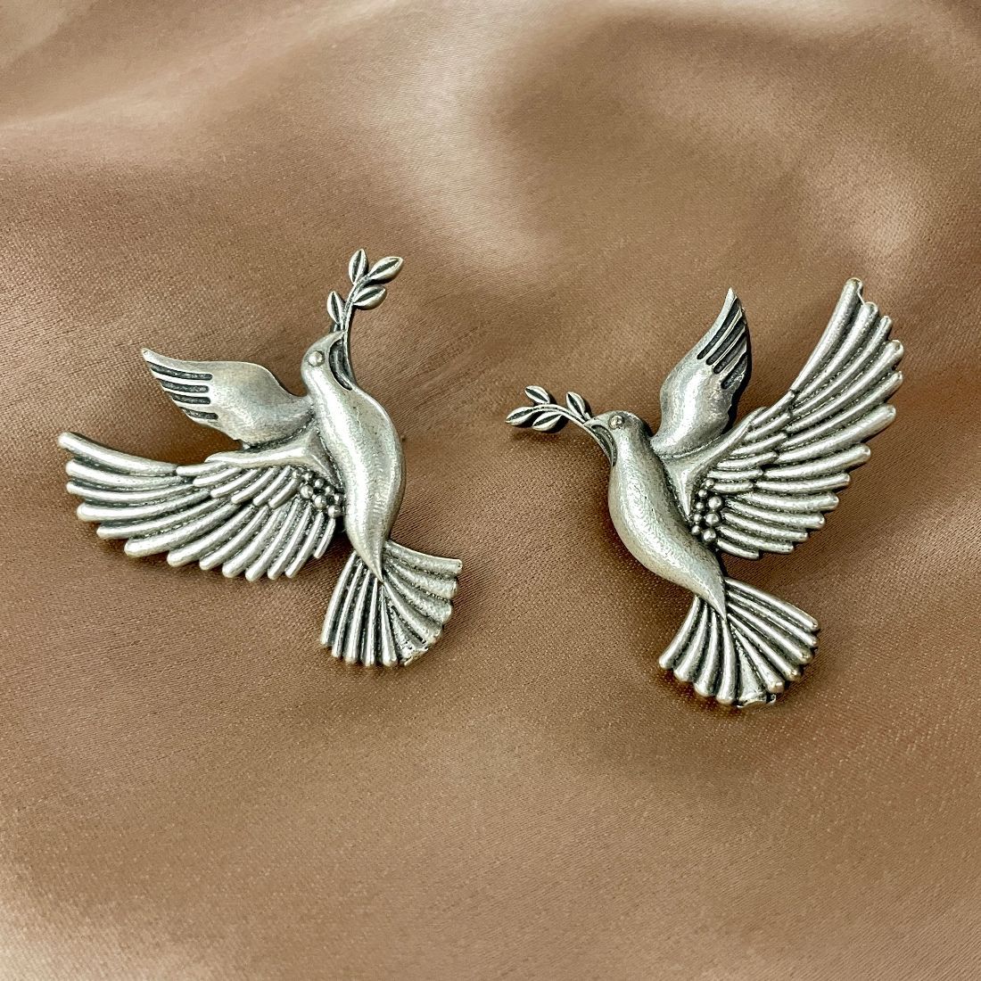 Masakali Silver-Plated Brass Pigeon Stud Earrings