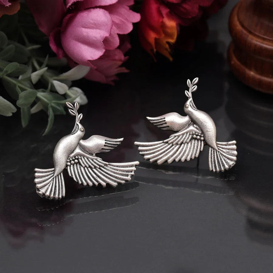 Masakali Silver-Plated Brass Pigeon Stud Earrings