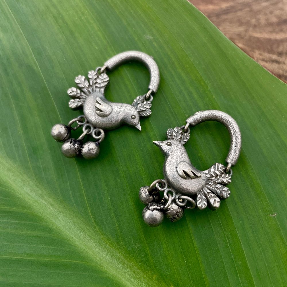 Masakali Silver-Plated Cute Little Bird Dangle Earrings