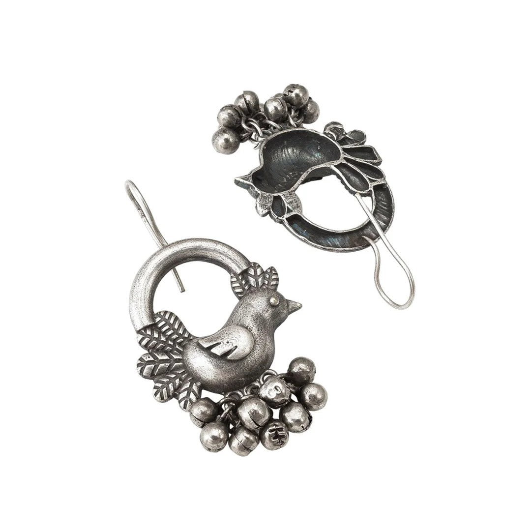 Masakali Silver-Plated Cute Little Bird Dangle Earrings