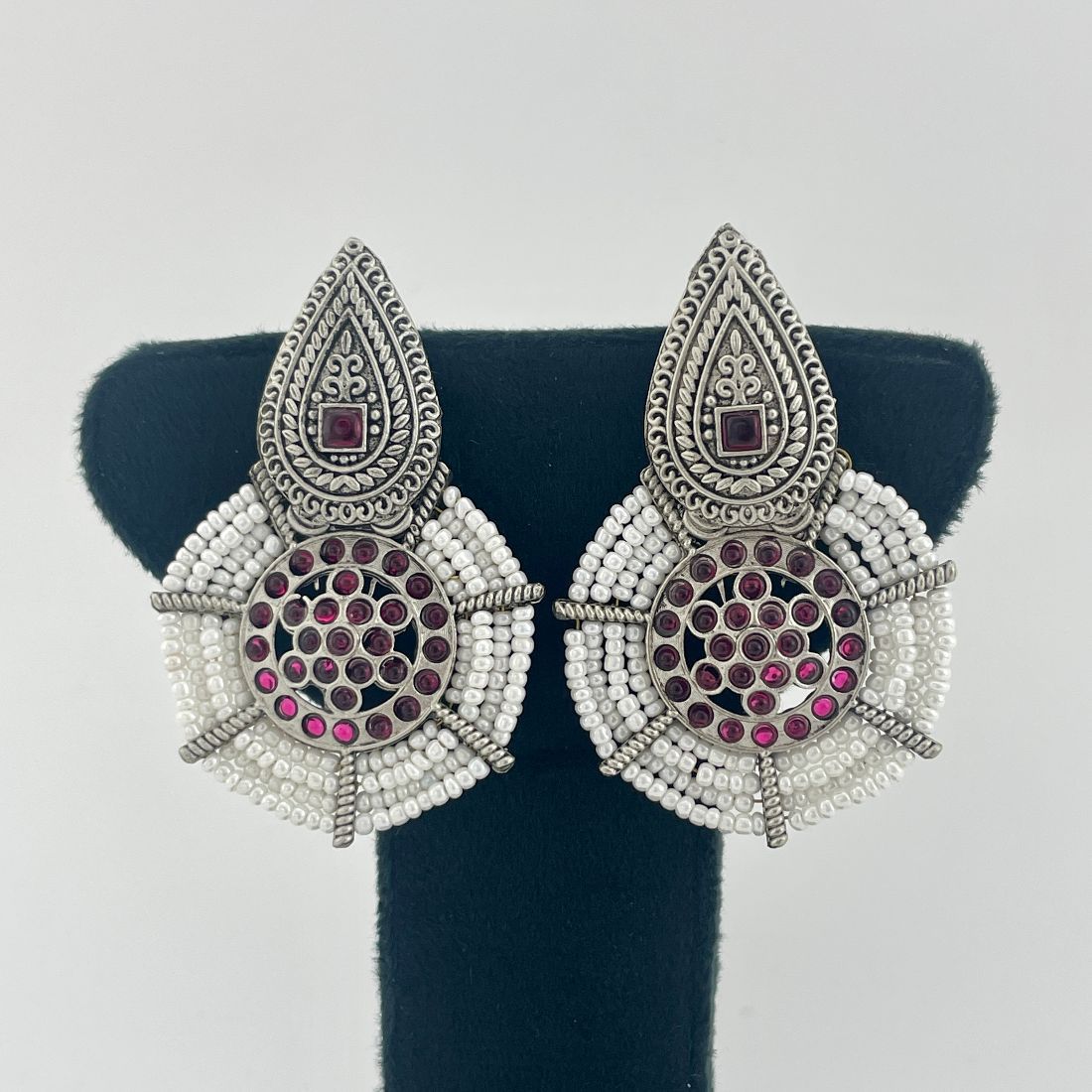 Masakali Silver-Plated Handcrafted Seed Beaded Kemp Earrings