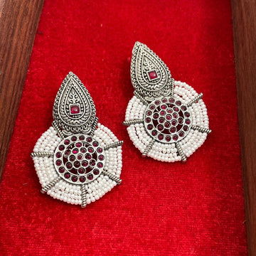 Masakali Silver-Plated Handcrafted Seed Beaded Kemp Earrings