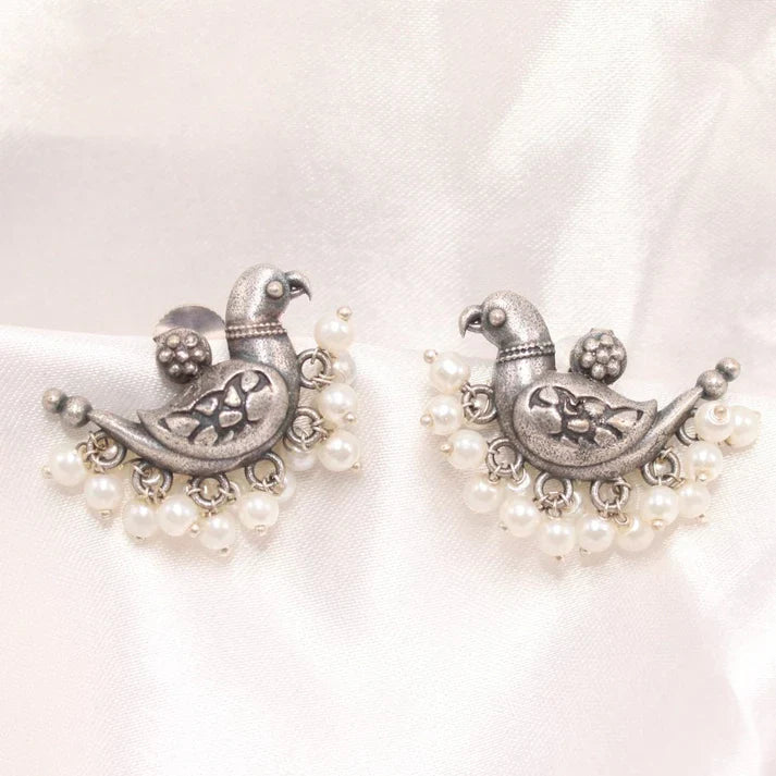 Masakali Silver-Plated Parrot Design Stud Earrings