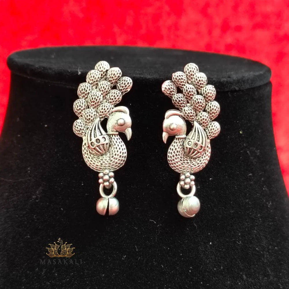 Masakali Silver-Plated Peacock Design Necklace With Earrings, Black