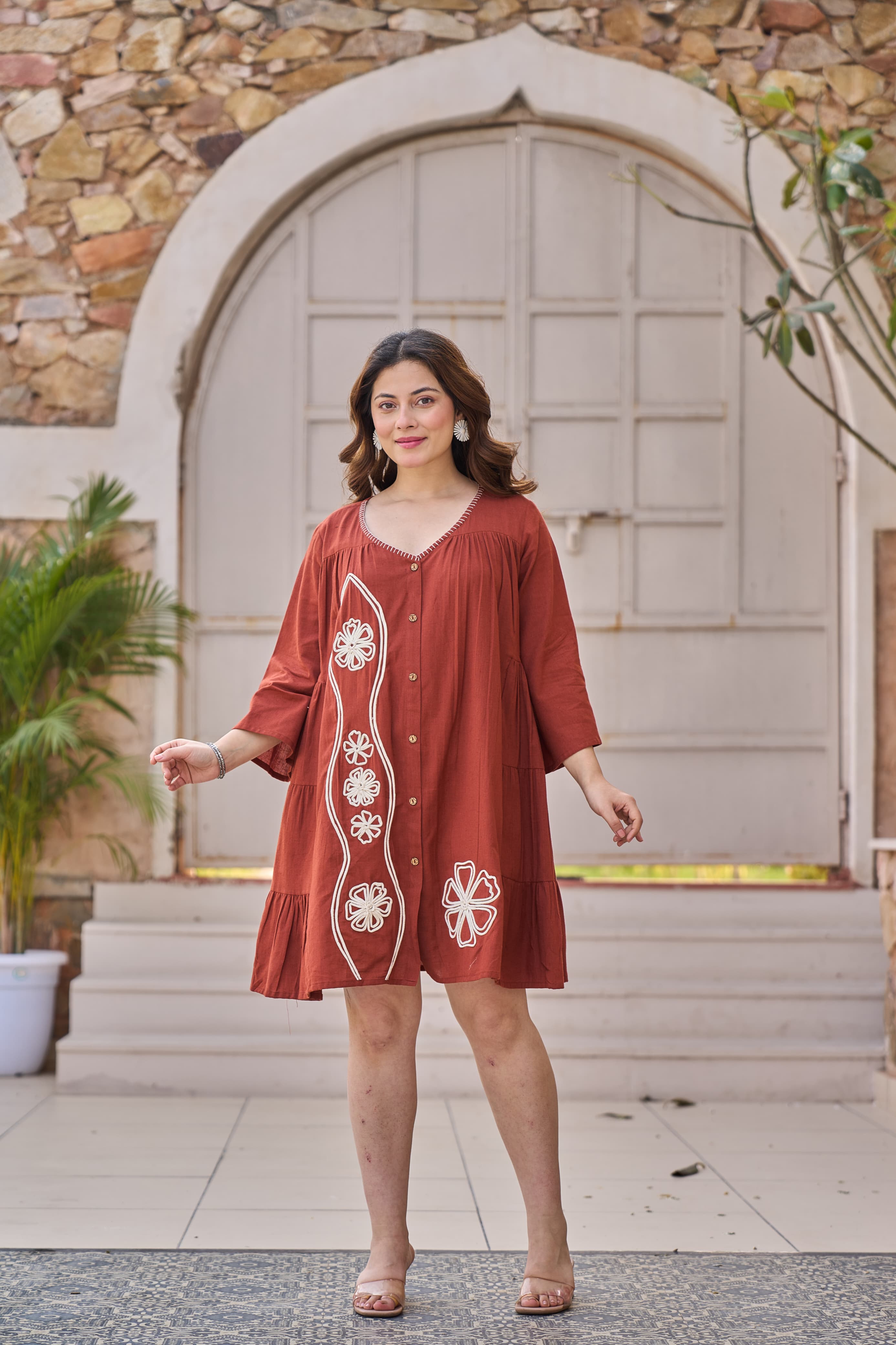 Masakali Western Embroidered Cotton Short Dress