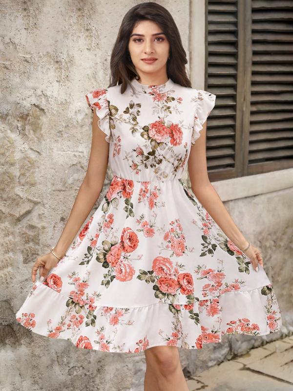 Masakali White Floral Print Fit & Flare Western Dress