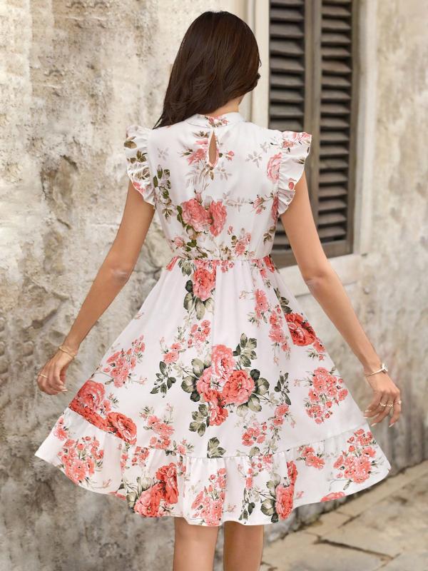 Masakali White Floral Print Fit & Flare Western Dress