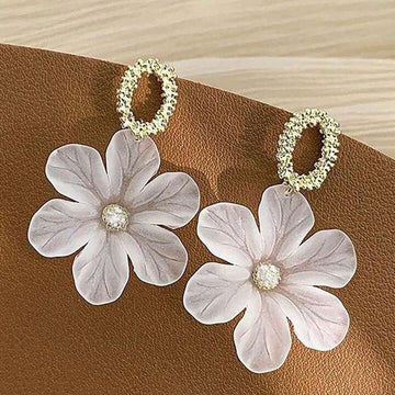 Masakali White Flower Petal Korean Dangle Earrings