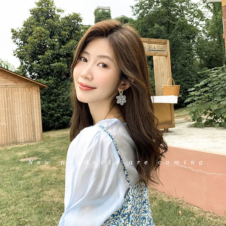 Masakali White Flower Petal Korean Dangle Earrings