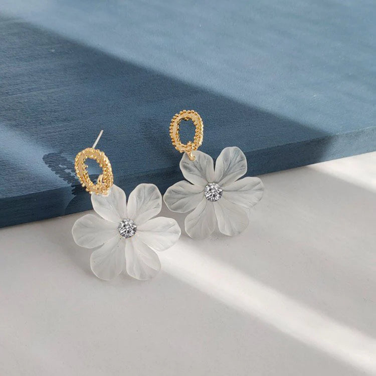 Masakali White Flower Petal Korean Dangle Earrings