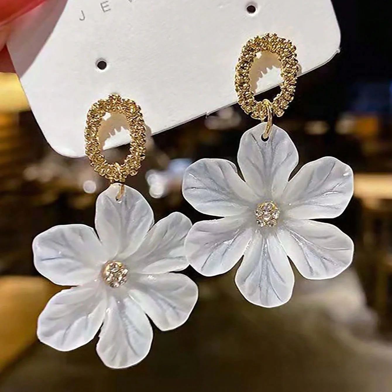 Masakali White Flower Petal Korean Dangle Earrings
