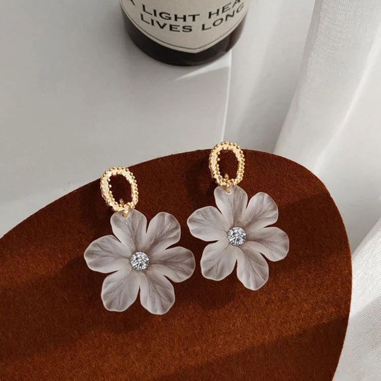 Masakali White Flower Petal Korean Dangle Earrings