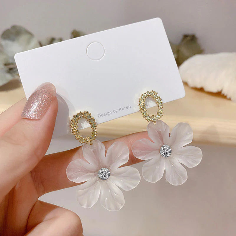 Masakali White Flower Petal Korean Dangle Earrings