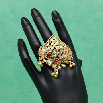 Matte Gold-Plated Peacock Design Partywear Cocktail Ring