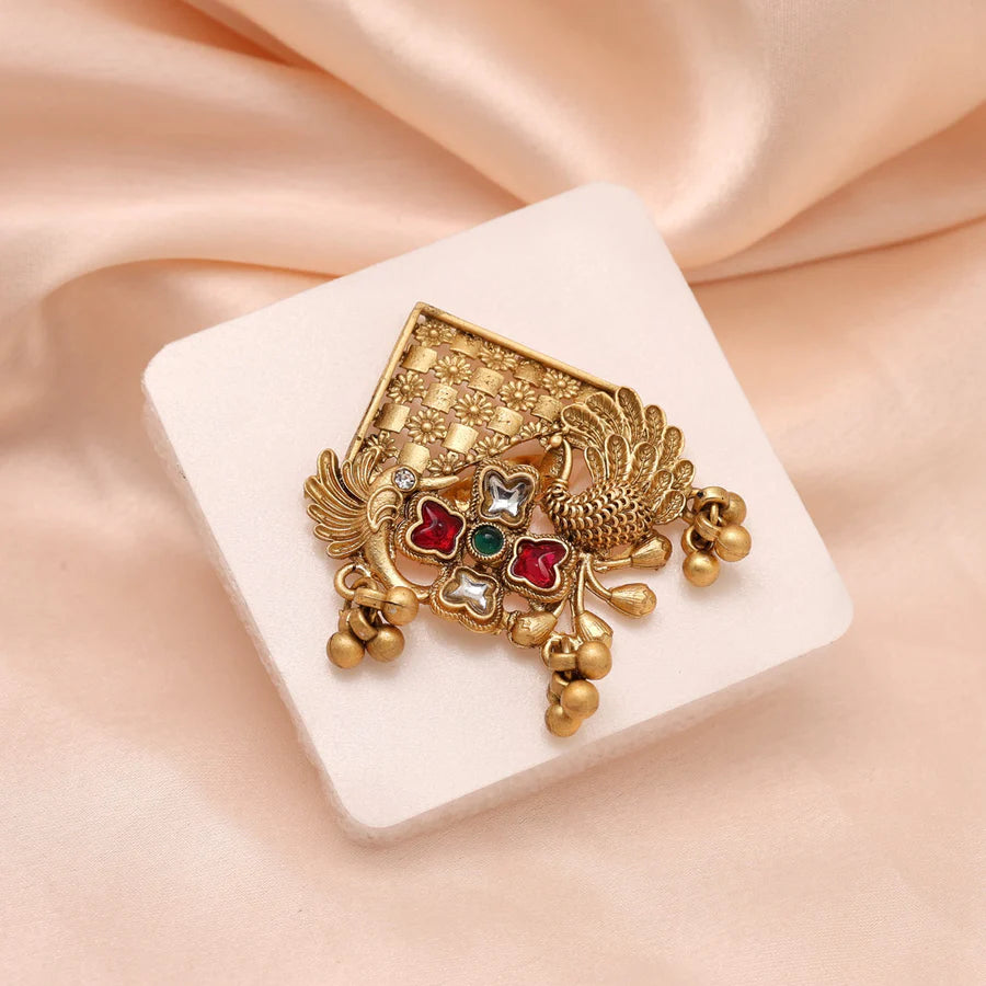 Matte Gold-Plated Peacock Design Partywear Cocktail Ring