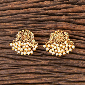 Matte Gold-Toned Pearl Studded Antique Earrings (MERTOP62)