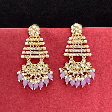 Matte Gold Plated Kundan Embellished Light Purple Earrings