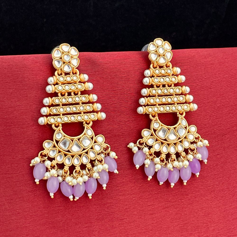Matte Gold Plated Kundan Embellished Light Purple Earrings