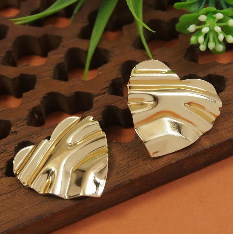 Metallic Texture Folded Heart Shape Earrings, Women's Cool Chic Personality Ear Studs (MTAR1044)