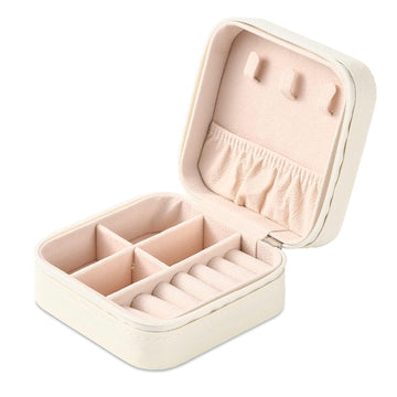 Mini Jewellery Organizer, Textured PU Leather Travel Jewellery Storage Box For Women, Off White