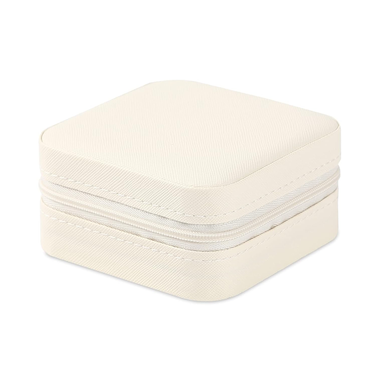 Mini Jewellery Organizer, Textured PU Leather Travel Jewellery Storage Box For Women, Off White