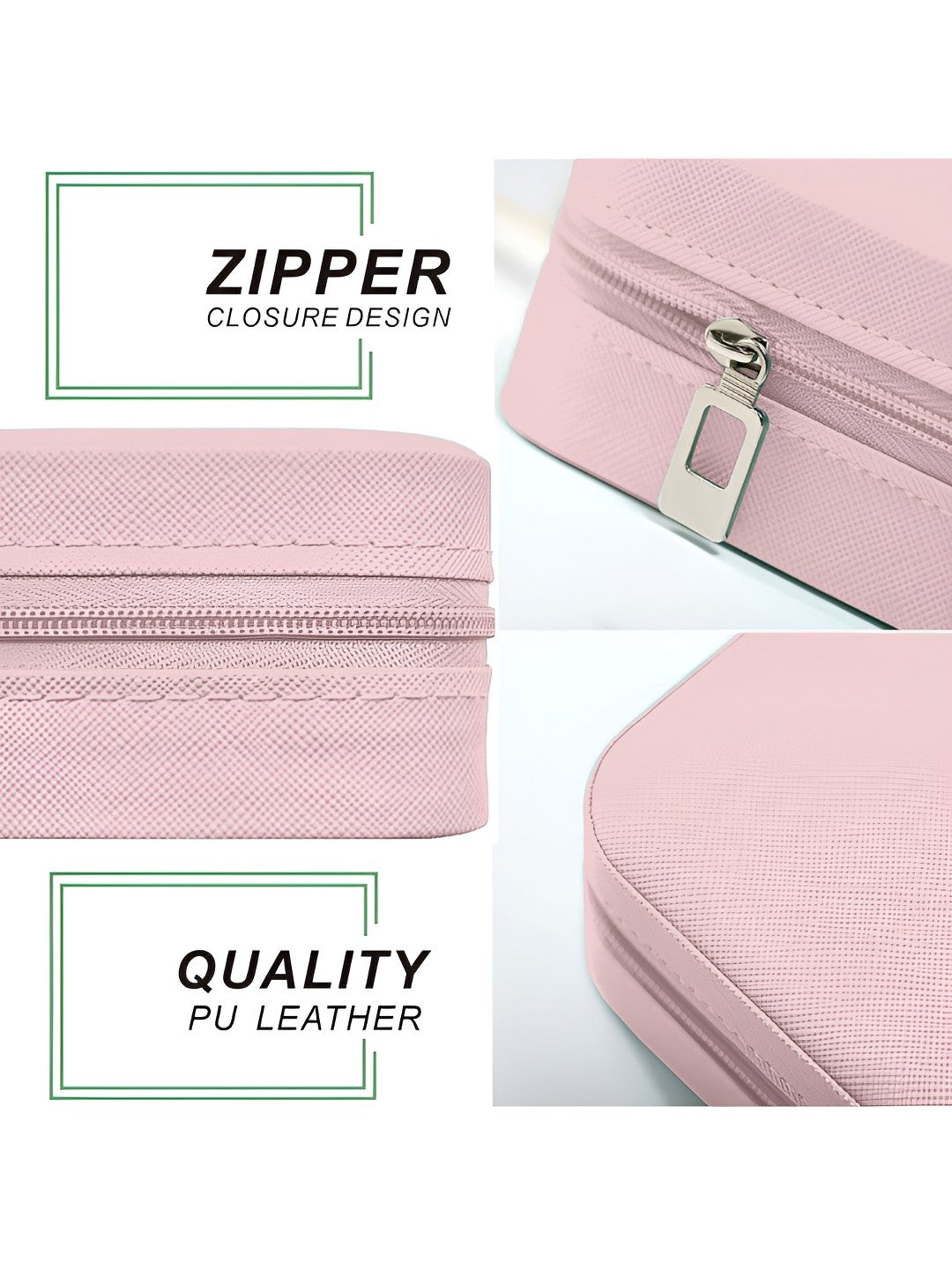 Mini Jewellery Organizer, Textured PU Leather Travel Jewellery Storage Box For Women, Pink